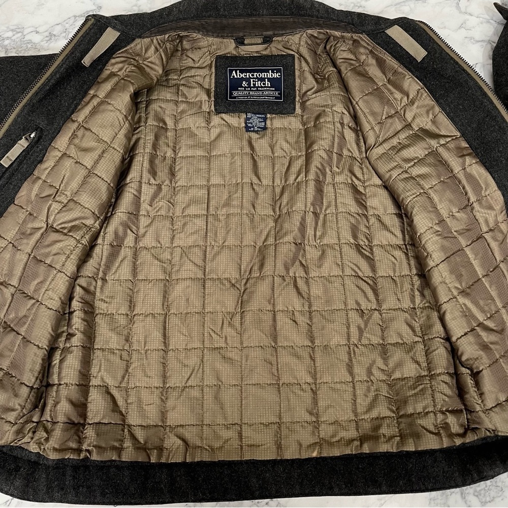 Abercrombie 90’s Y2K Mens Gray Wool Zip Front Bomber Coat Jacket Corduroy Cuffs - Picture 8 of 14